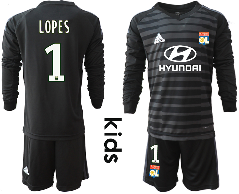 2018_2019 Club Olympique Lyonnais black long sleeve Youth goalkeeper 1(1) soccer jerseys->youth soccer jersey->Youth Jersey